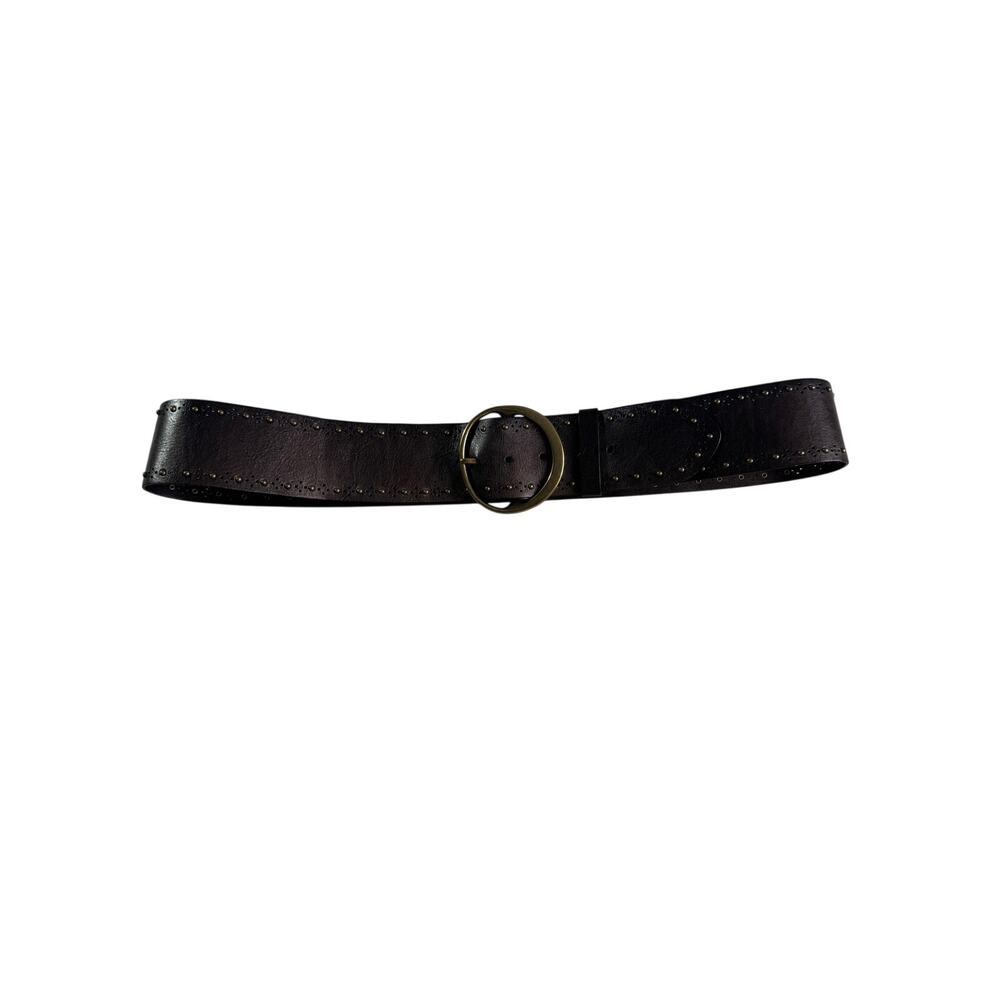 Chico's Brown Genuine Leather Wide Belt XL Studded Brass Buckle Boho Western